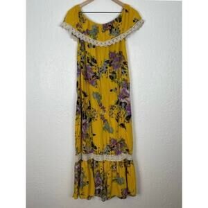 Umgee Yellow Floral Off-Shoulder Boho Maxi Dress Size Small